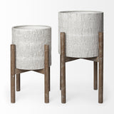 Mercana Groot Set of Two 11.8 x 23 Eggshell Ceramic Wooden Base Plant Stands