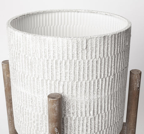 Mercana Groot Set of Two 11.8 x 23 Eggshell Ceramic Wooden Base Plant Stands