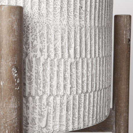 Mercana Groot Set of Two 11.8 x 23 Eggshell Ceramic Wooden Base Plant Stands