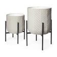 Mercana Mabel Set of Two 15.4 x 24.8 Eggshell Metal Top W/ Black Iron Base Plant Stands