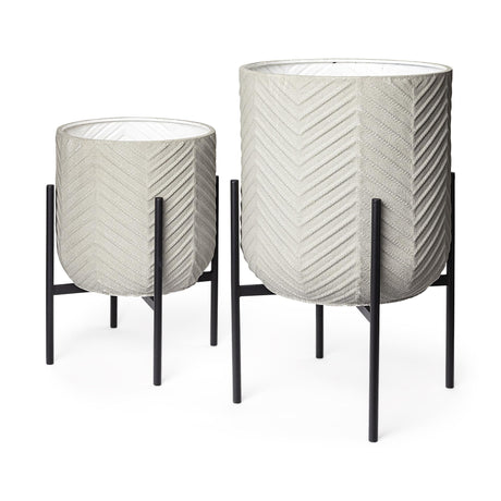 Mercana Mabel Set of Two 15.4 x 24.8 Eggshell Metal Top W/ Black Iron Base Plant Stands