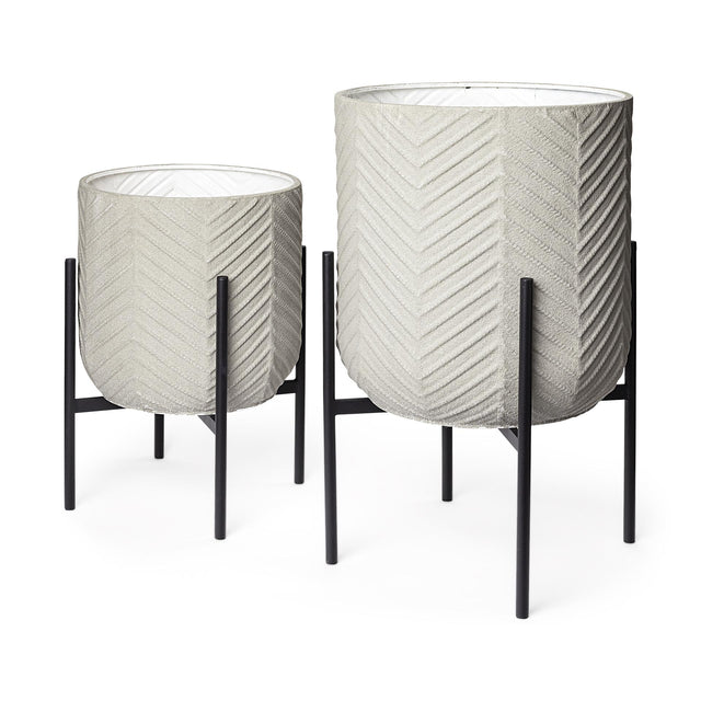 Mercana Mabel Set of Two 15.4 x 24.8 Eggshell Metal Top W/ Black Iron Base Plant Stands