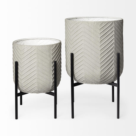 Mercana Mabel Set of Two 15.4 x 24.8 Eggshell Metal Top W/ Black Iron Base Plant Stands