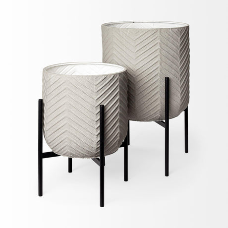 Mercana Mabel Set of Two 15.4 x 24.8 Eggshell Metal Top W/ Black Iron Base Plant Stands