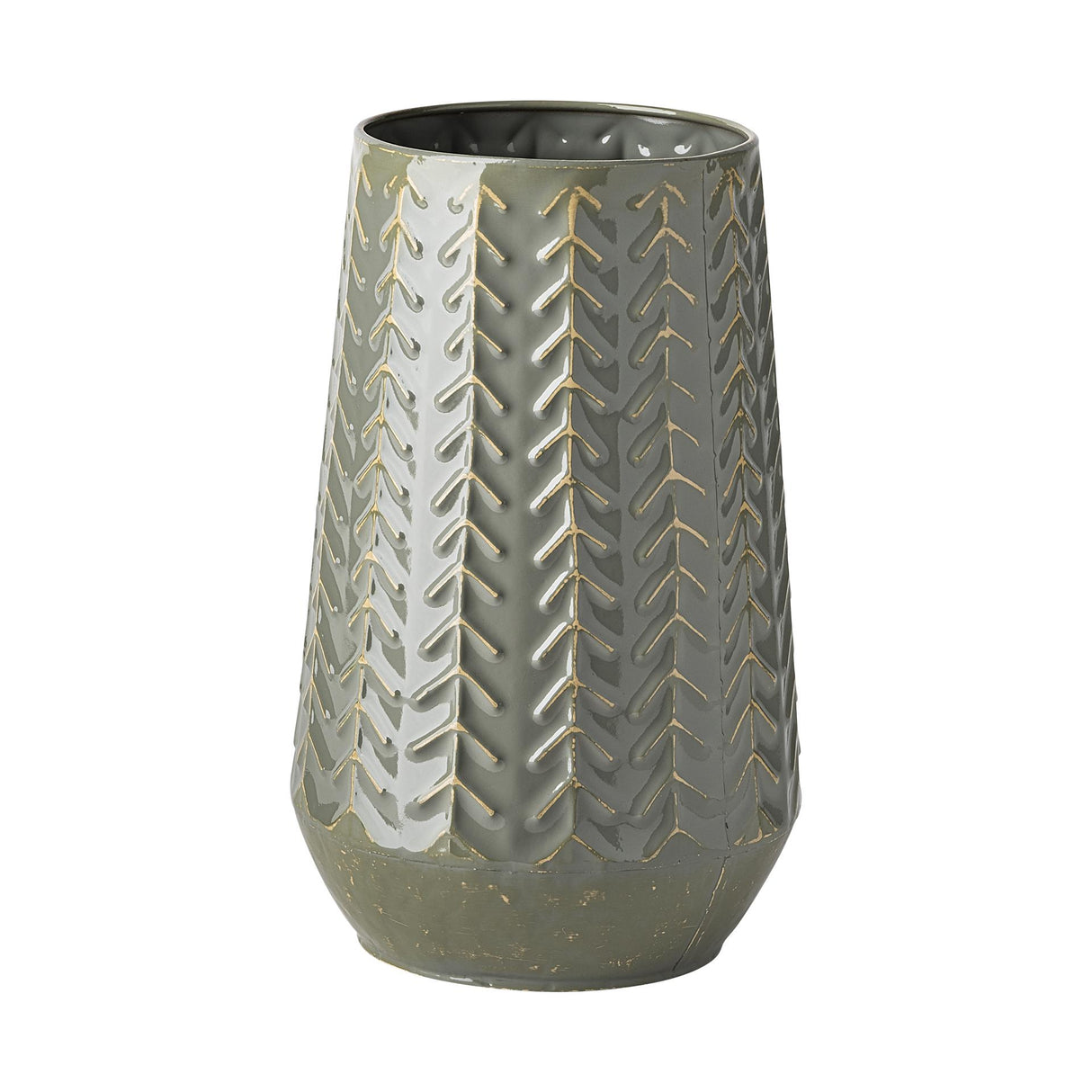 Mercana Gemma III Metal Glossy Green/Gray Chevron Vase
