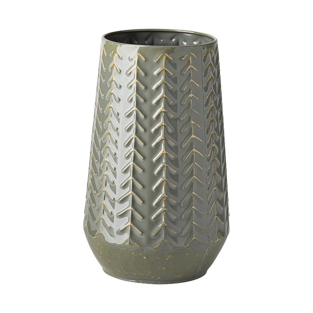 Mercana Gemma III Metal Glossy Green/Gray Chevron Vase
