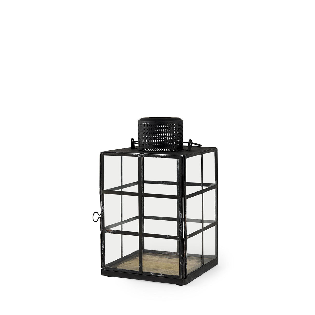 Mercana Gamfield 6.1L x 6.1W x 10.6H Small Black Metal and Glass Lantern