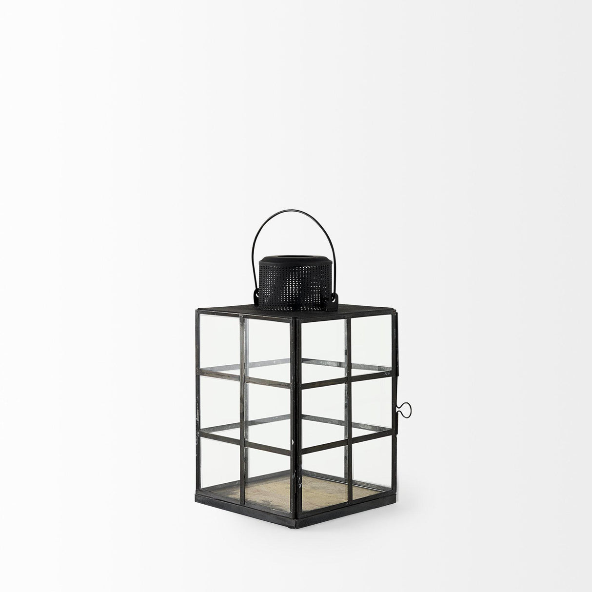 Mercana Gamfield 6.1L x 6.1W x 10.6H Small Black Metal and Glass Lantern