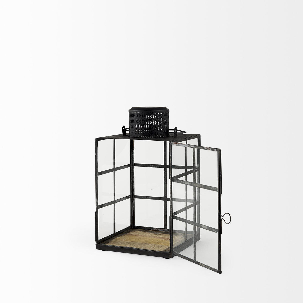 Mercana Gamfield 6.1L x 6.1W x 10.6H Small Black Metal and Glass Lantern