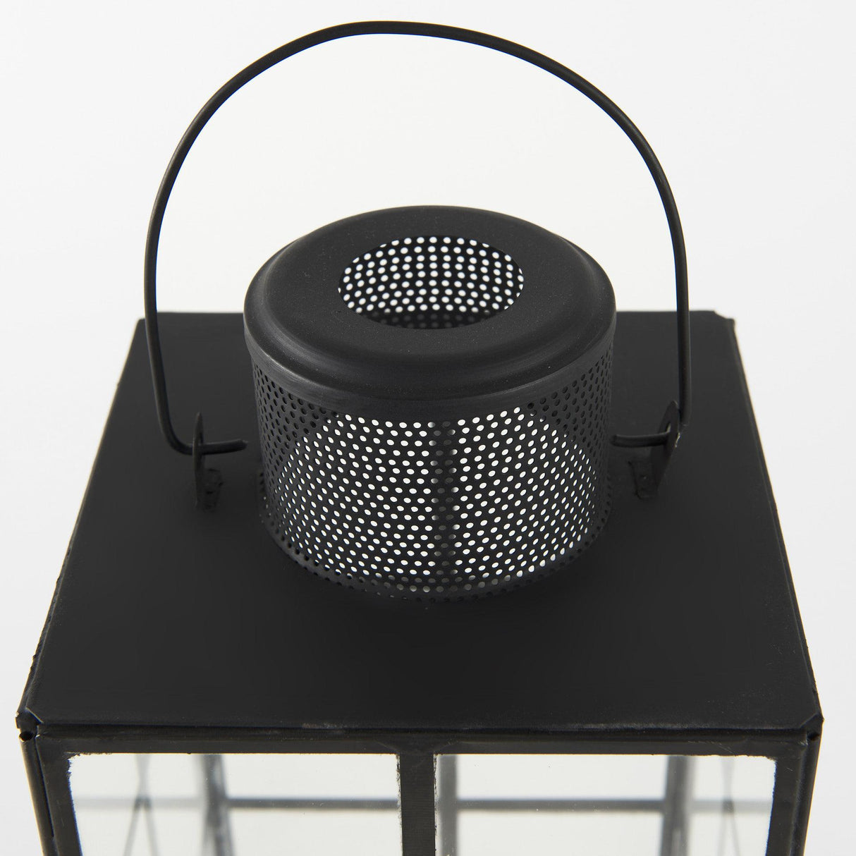 Mercana Gamfield 6.1L x 6.1W x 13.4H Medium Black Metal and Glass Lantern