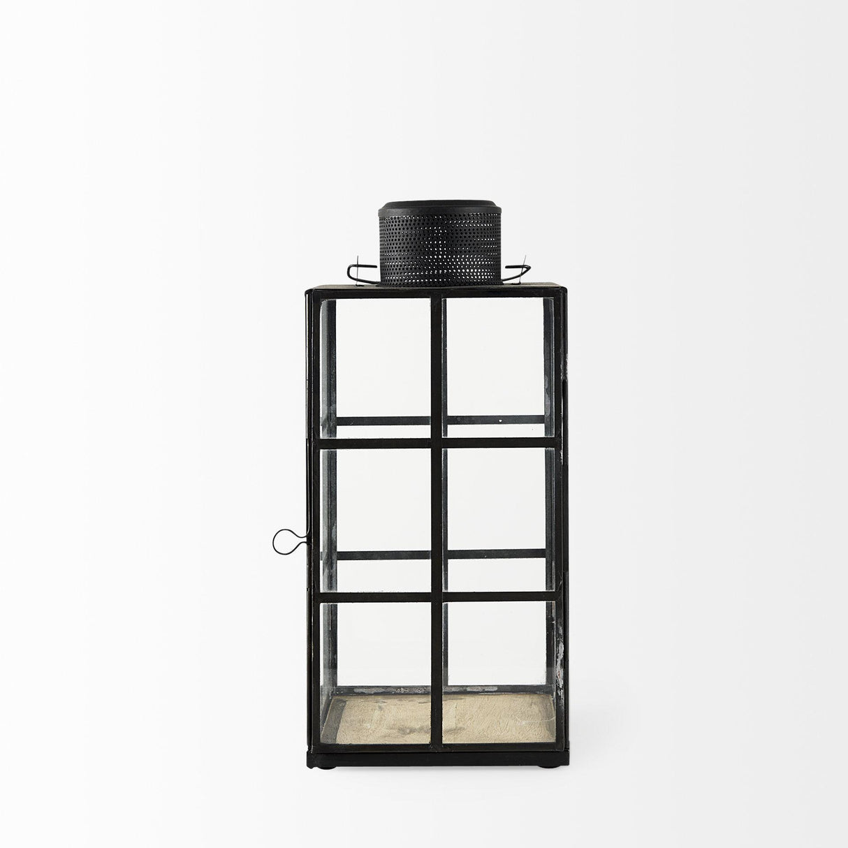 Mercana Gamfield 6.1L x 6.1W x 13.4H Medium Black Metal and Glass Lantern