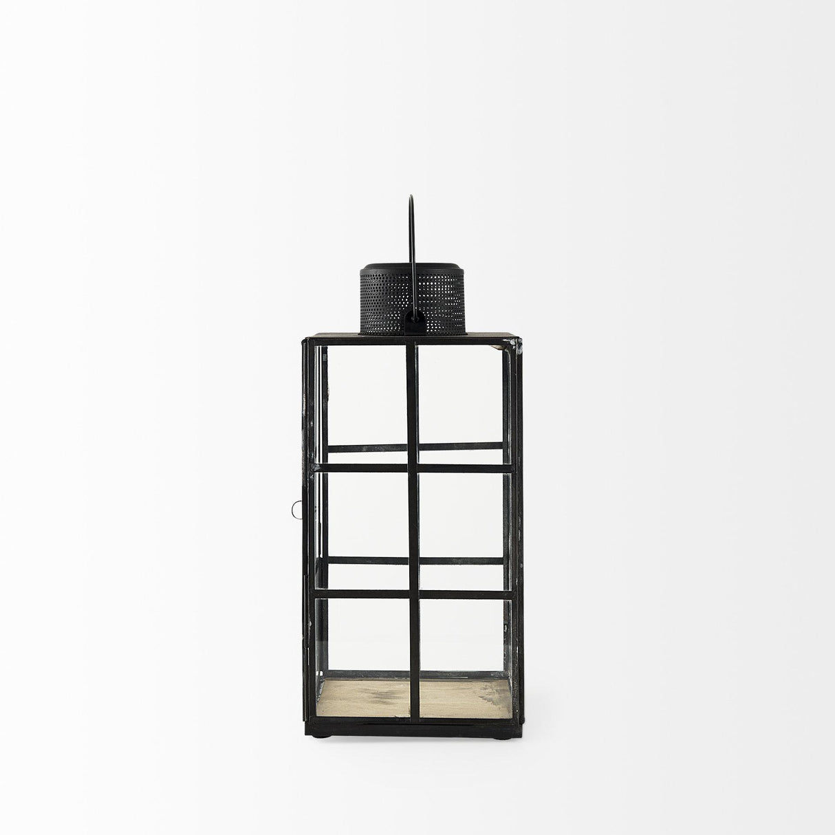 Mercana Gamfield 6.1L x 6.1W x 13.4H Medium Black Metal and Glass Lantern