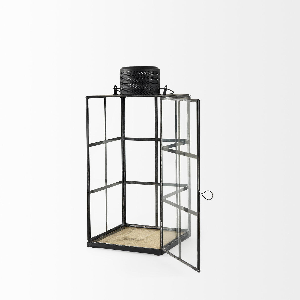 Mercana Gamfield 6.1L x 6.1W x 13.4H Medium Black Metal and Glass Lantern