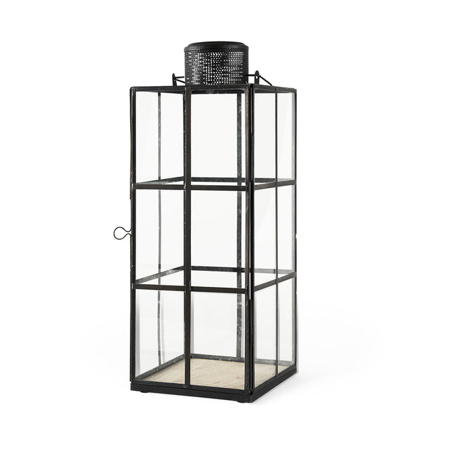 Mercana Gamfield 6.1L x 6.1W x 16.7H Large Black Metal and Glass Lantern