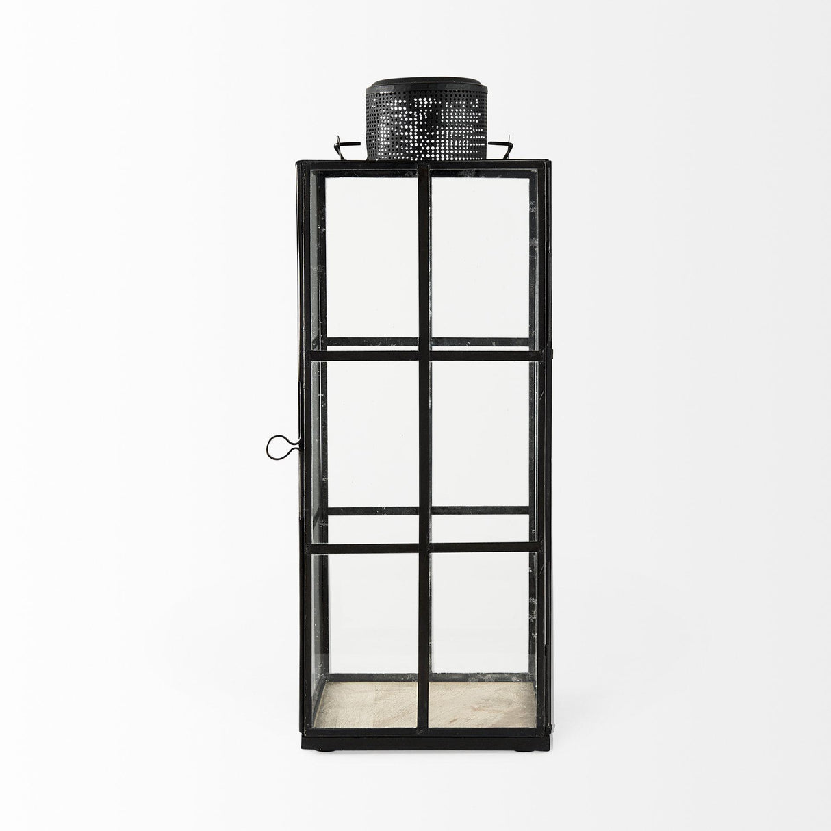 Mercana Gamfield 6.1L x 6.1W x 16.7H Large Black Metal and Glass Lantern