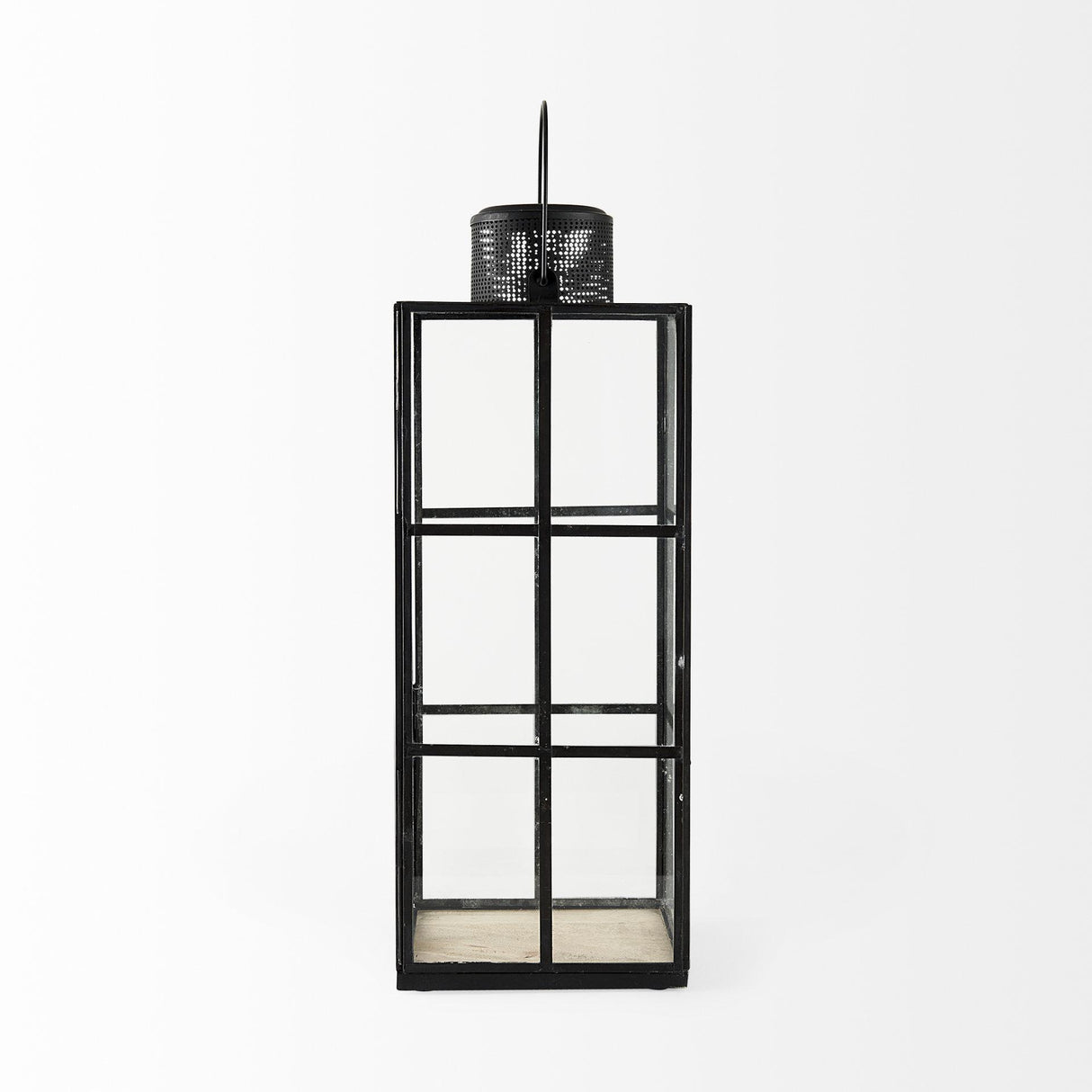 Mercana Gamfield 6.1L x 6.1W x 16.7H Large Black Metal and Glass Lantern