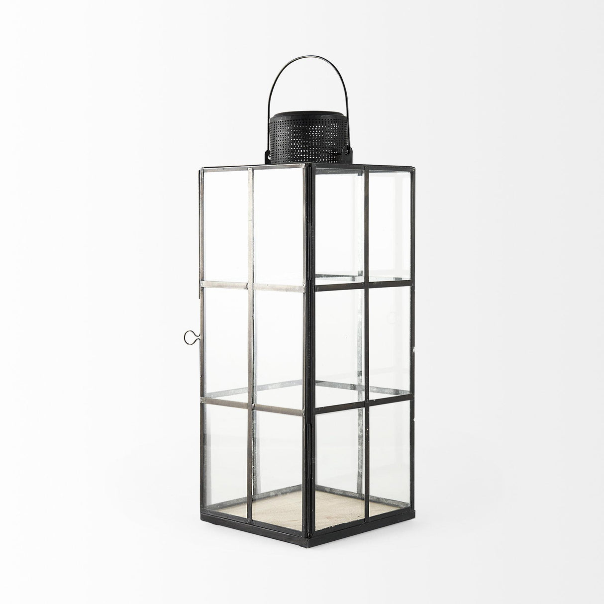 Mercana Gamfield 6.1L x 6.1W x 16.7H Large Black Metal and Glass Lantern