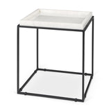 Mercana Nathan II 18" x 20" Square Top White Marble and Black Metal End/Side Table