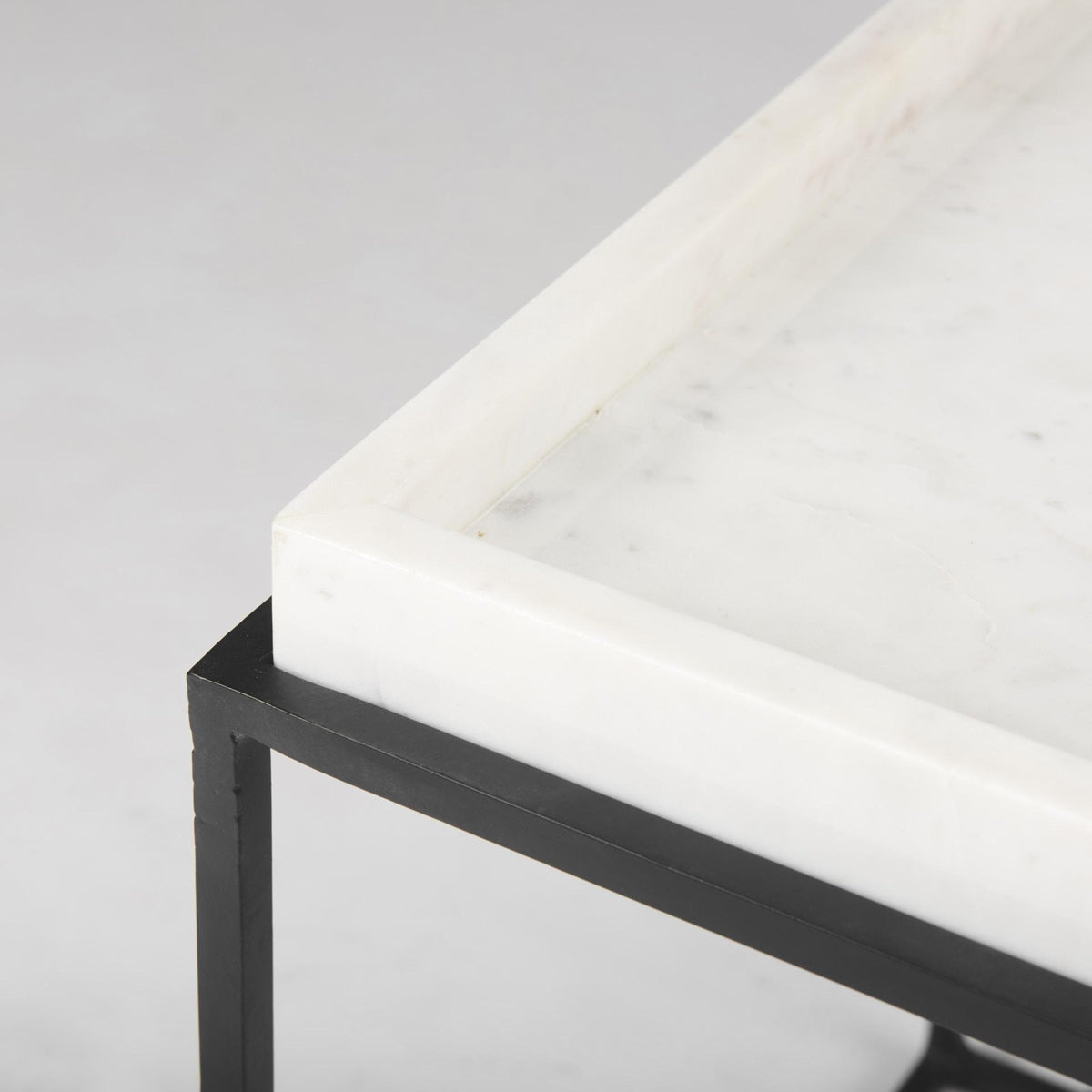 Mercana Nathan II 18" x 20" Square Top White Marble and Black Metal End/Side Table