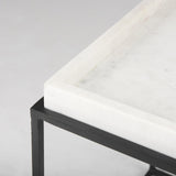 Mercana Nathan II 18" x 20" Square Top White Marble and Black Metal End/Side Table