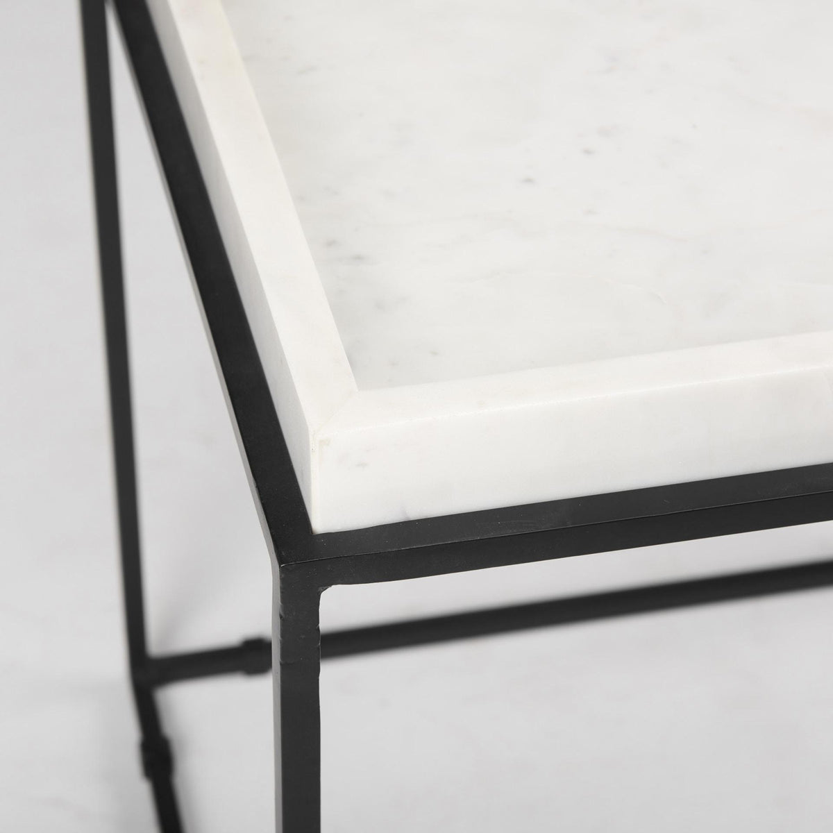 Mercana Nathan II 18" x 20" Square Top White Marble and Black Metal End/Side Table
