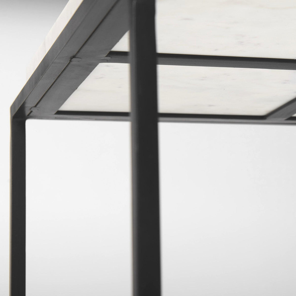 Mercana Nathan II 18" x 20" Square Top White Marble and Black Metal End/Side Table