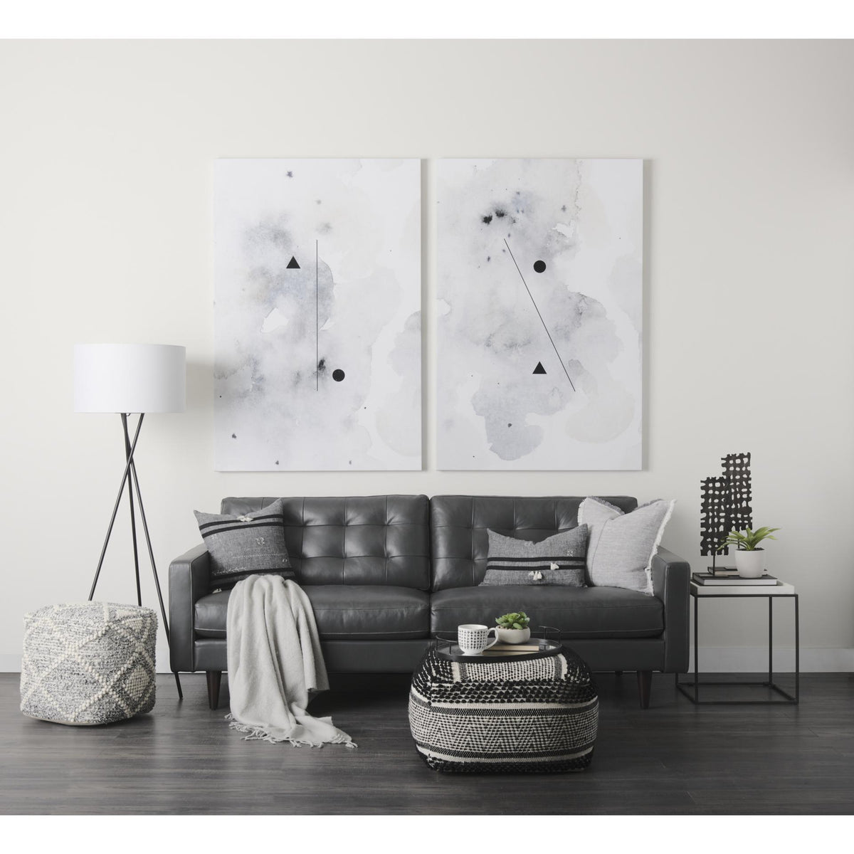 Mercana Nathan II 18" x 20" Square Top White Marble and Black Metal End/Side Table