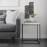 Mercana Nathan II 18" x 20" Square Top White Marble and Black Metal End/Side Table