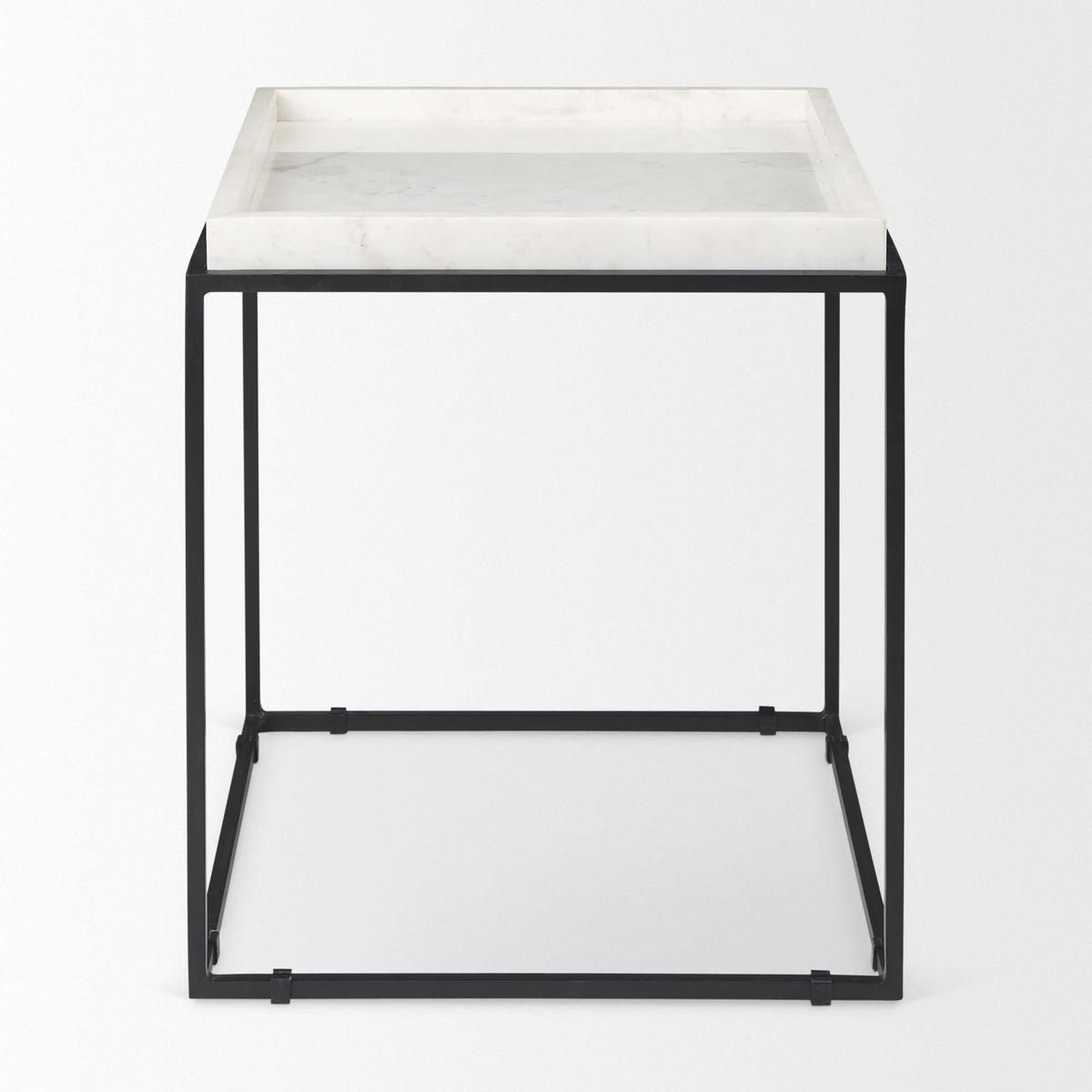 Mercana Nathan II 18" x 20" Square Top White Marble and Black Metal End/Side Table