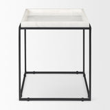 Mercana Nathan II 18" x 20" Square Top White Marble and Black Metal End/Side Table