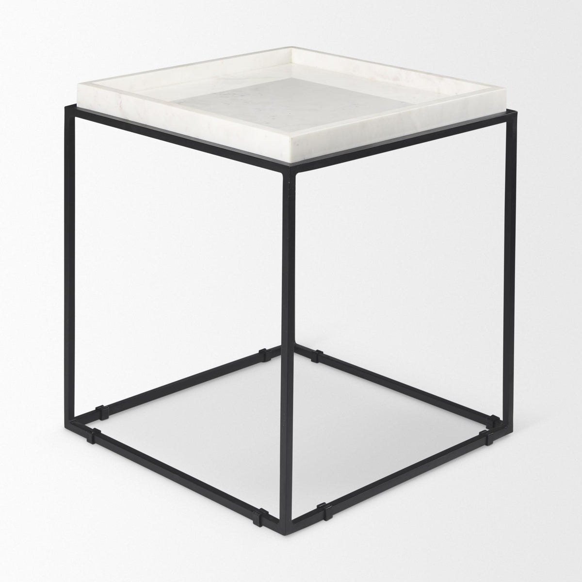 Mercana Nathan II 18" x 20" Square Top White Marble and Black Metal End/Side Table
