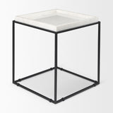 Mercana Nathan II 18" x 20" Square Top White Marble and Black Metal End/Side Table