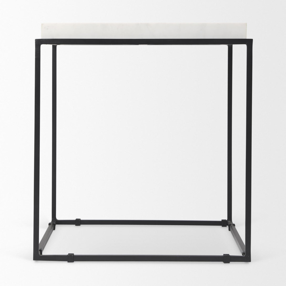 Mercana Nathan II 18" x 20" Square Top White Marble and Black Metal End/Side Table