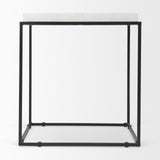 Mercana Nathan II 18" x 20" Square Top White Marble and Black Metal End/Side Table