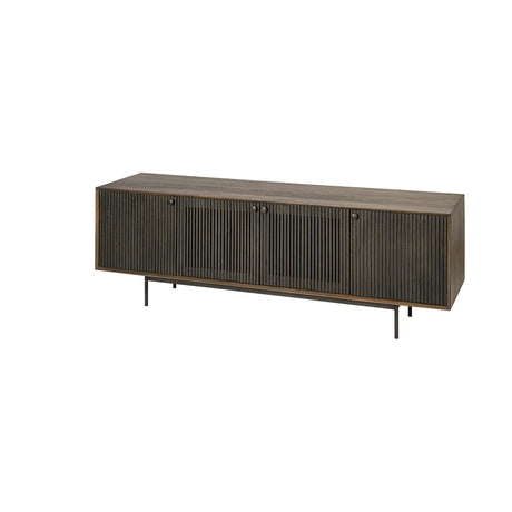 Mercana Grace I Two-Toned Brown Solid Wood TV Stand Media Console with Slated Doors, TV up to 82"