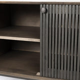Mercana Grace I Two-Toned Brown Solid Wood TV Stand Media Console with Slated Doors, TV up to 82"