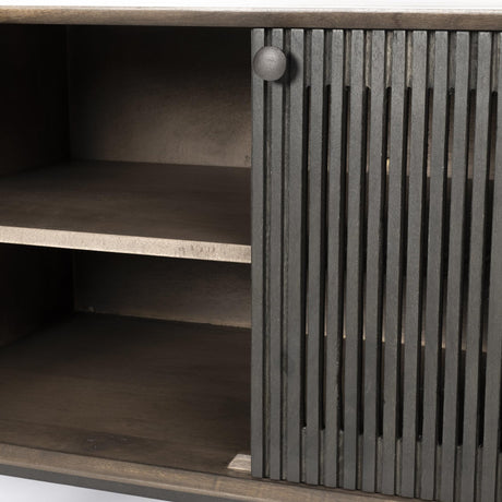 Mercana Grace I Two-Toned Brown Solid Wood TV Stand Media Console with Slated Doors, TV up to 82"