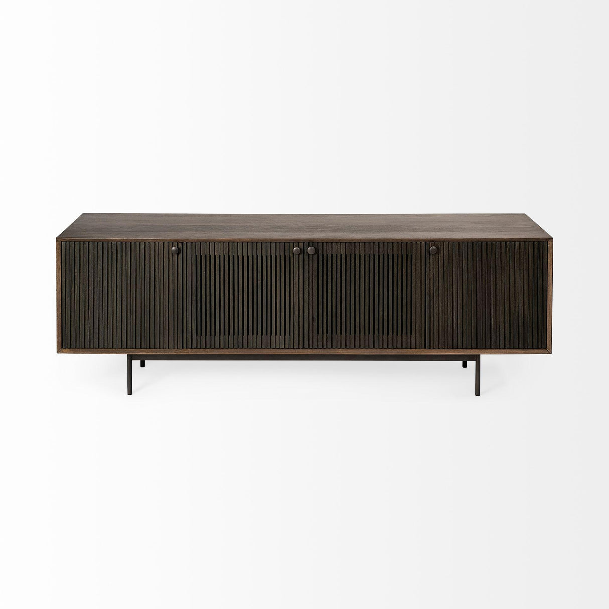 Mercana Grace I Two-Toned Brown Solid Wood TV Stand Media Console with Slated Doors, TV up to 82"