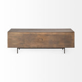 Mercana Grace I Two-Toned Brown Solid Wood TV Stand Media Console with Slated Doors, TV up to 82"