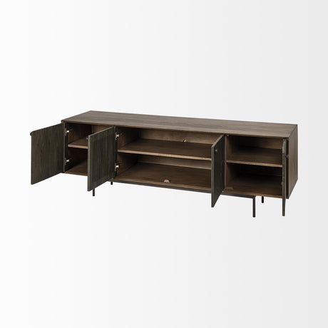 Mercana Grace I Two-Toned Brown Solid Wood TV Stand Media Console with Slated Doors, TV up to 82"