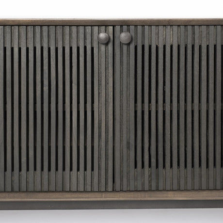 Mercana Grace I Two-Toned Brown Solid Wood TV Stand Media Console with Slated Doors, TV up to 82"