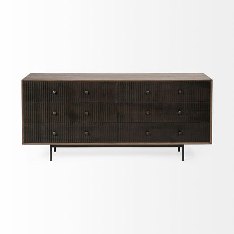 Mercana Grace 70Wx18.5Lx31.25H Two-Tone Brown Solid Wood 6 Drawer Sideboard