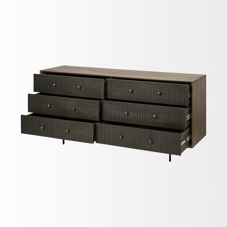 Mercana Grace 70Wx18.5Lx31.25H Two-Tone Brown Solid Wood 6 Drawer Sideboard