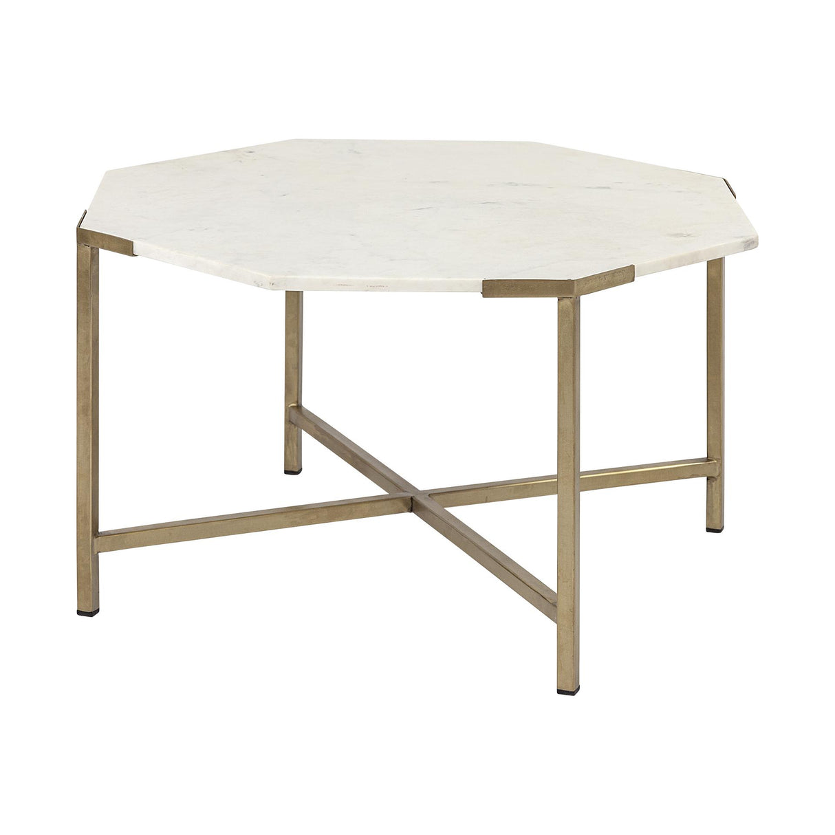 Mercana Vincent 33" Octagonal White Marble Tabletop w/ Gold Metal Base Coffee Table