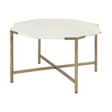 Mercana Vincent 33" Octagonal White Marble Tabletop w/ Gold Metal Base Coffee Table