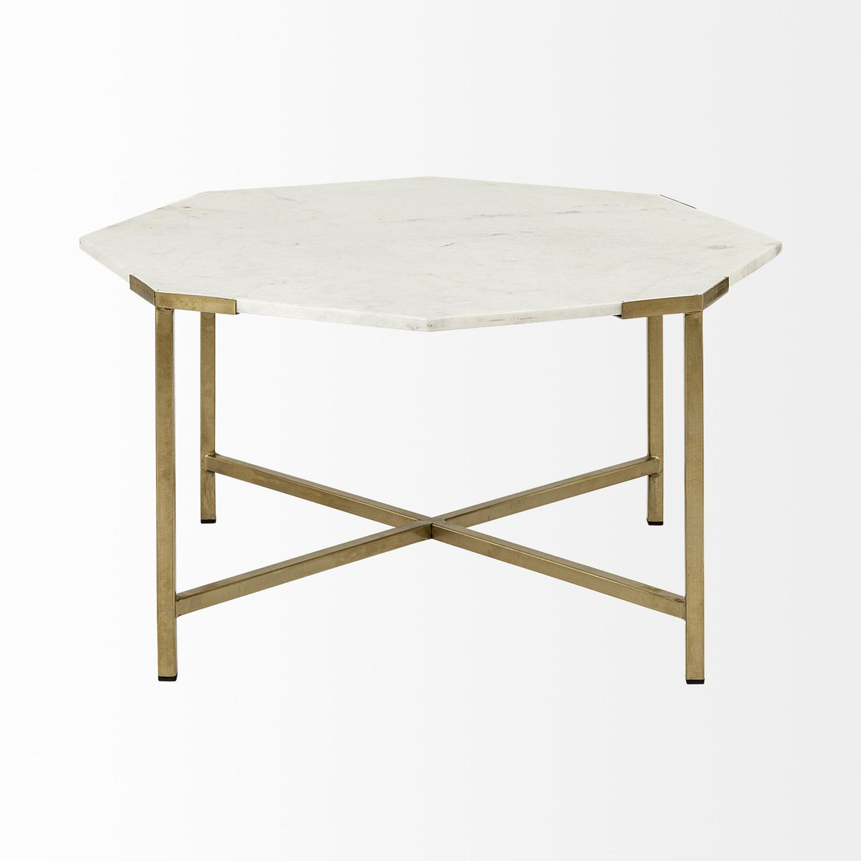 Mercana Vincent 33" Octagonal White Marble Tabletop w/ Gold Metal Base Coffee Table