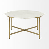 Mercana Vincent 33" Octagonal White Marble Tabletop w/ Gold Metal Base Coffee Table