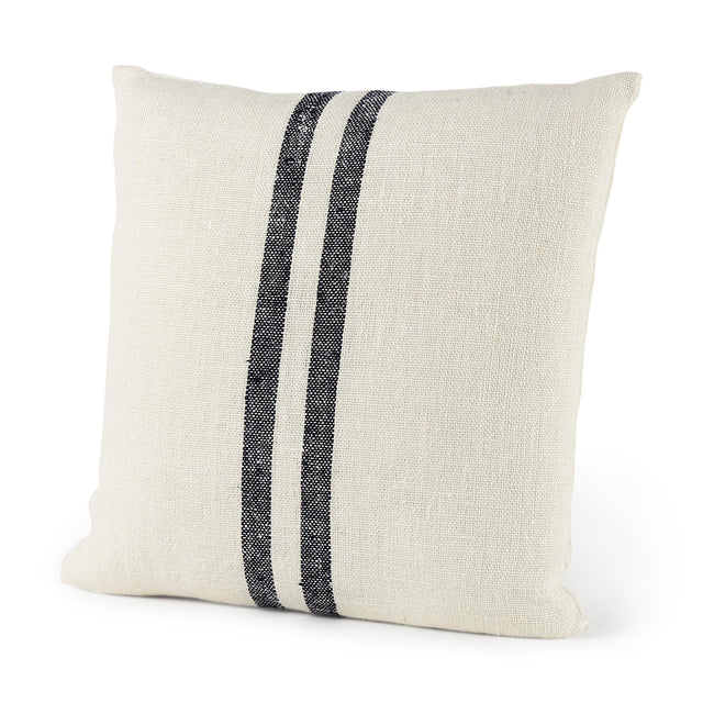 Mercana Sandra 18 x 18 Beige With Blue Stripes Decorative Pillow Cover