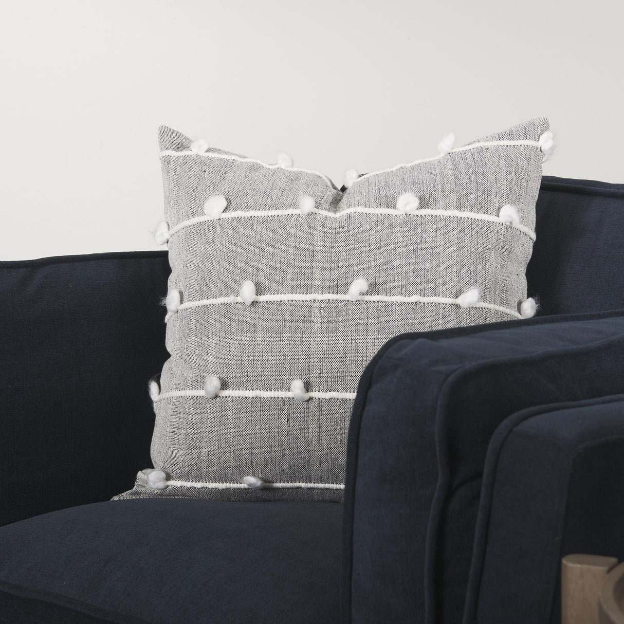 Mercana Linda 20 x 20 Navy And Cream With White Detail Decorative Pillow Cover