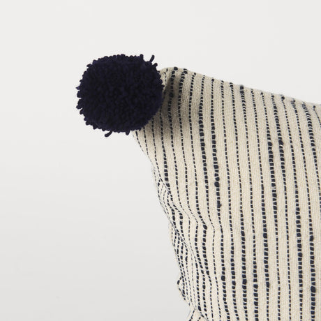 Mercana Krystal 20 x 20 Cream/Blue Pom Pom Decorative Pillow Cover